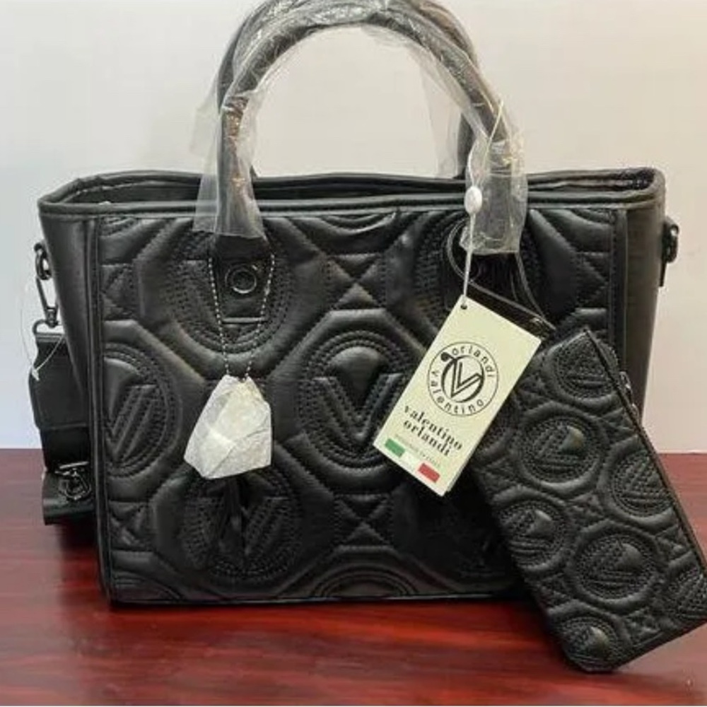 Valentino Black Quilted Satchel and Pouch - Picture 1 of 2